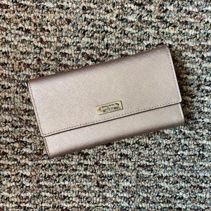 Kate Spade Newbury Lane rose gold shimmer tri fold wristlet